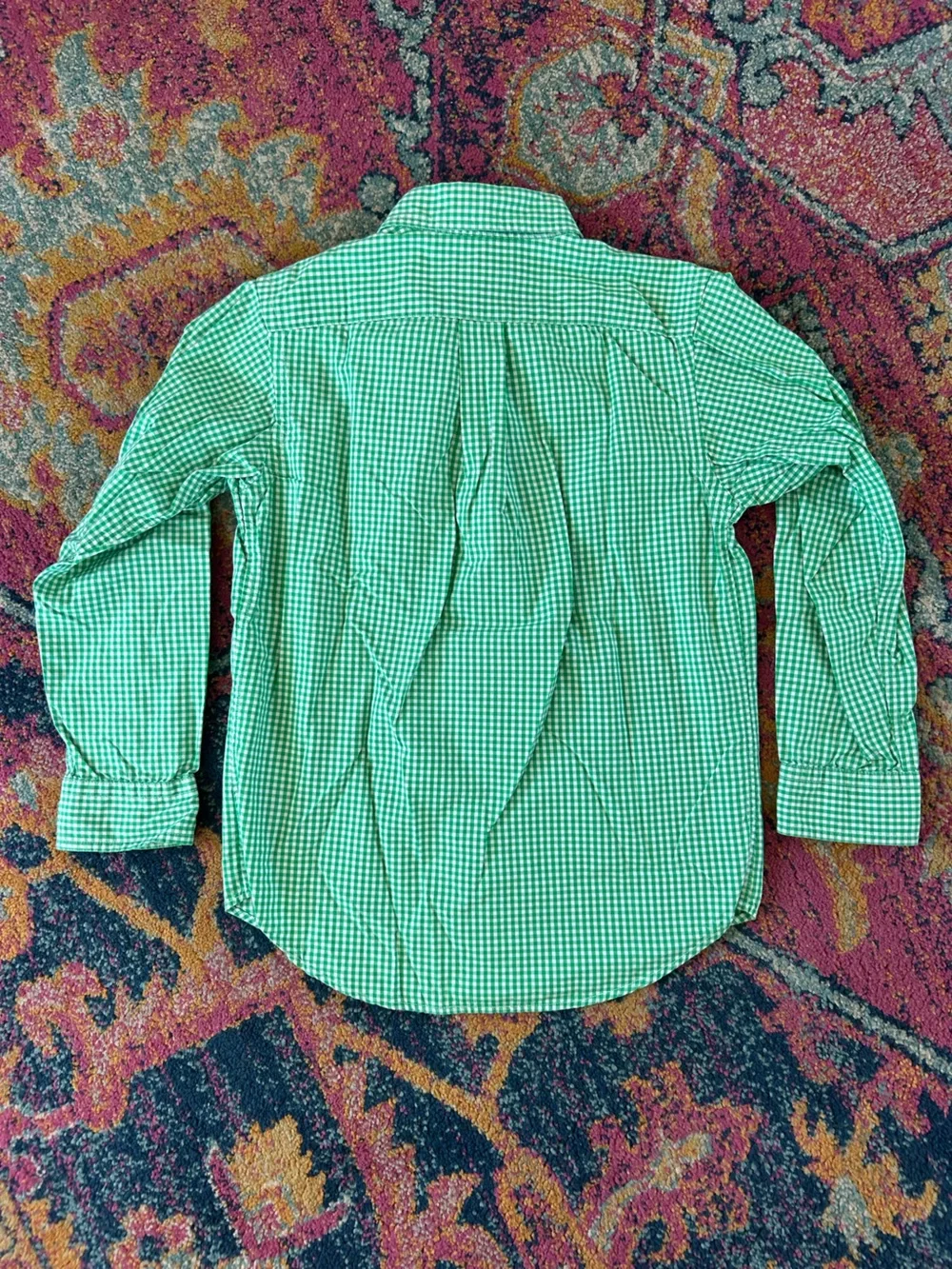 Ralph Lauren | Boys Green/White Gingham Long Sleeve Button Up Oxford Shirt Sz 7